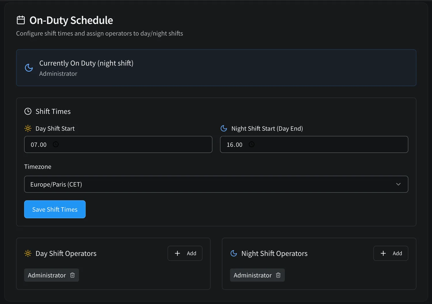 On-duty scheduling routes alerts to whoever's on shift.